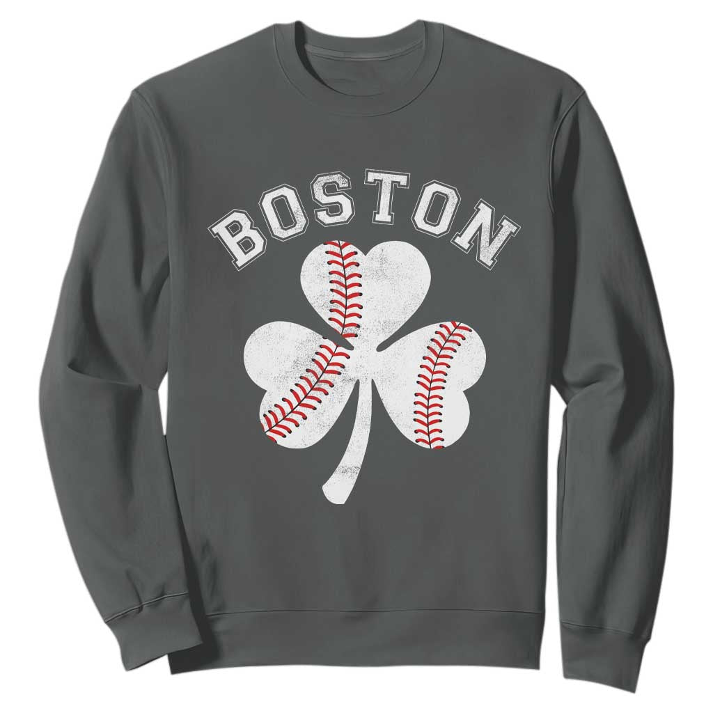 Funny Boston St Patricks Day Baseball Shamrock Sweatshirt TS11 Dark Heather Print Your Wear