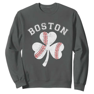 Funny Boston St Patricks Day Baseball Shamrock Sweatshirt TS11 Dark Heather Print Your Wear