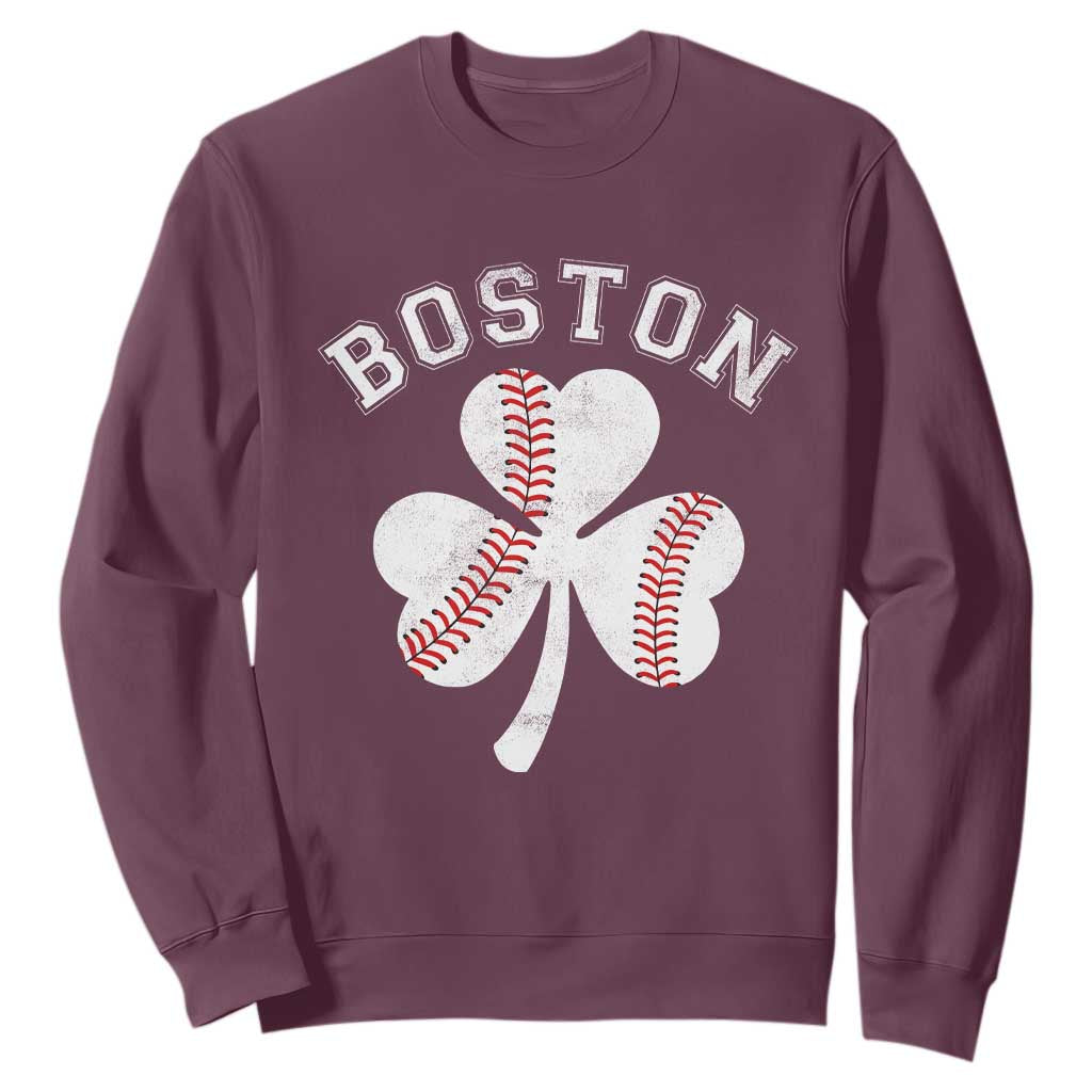 Funny Boston St Patricks Day Baseball Shamrock Sweatshirt TS11 Maroon Print Your Wear