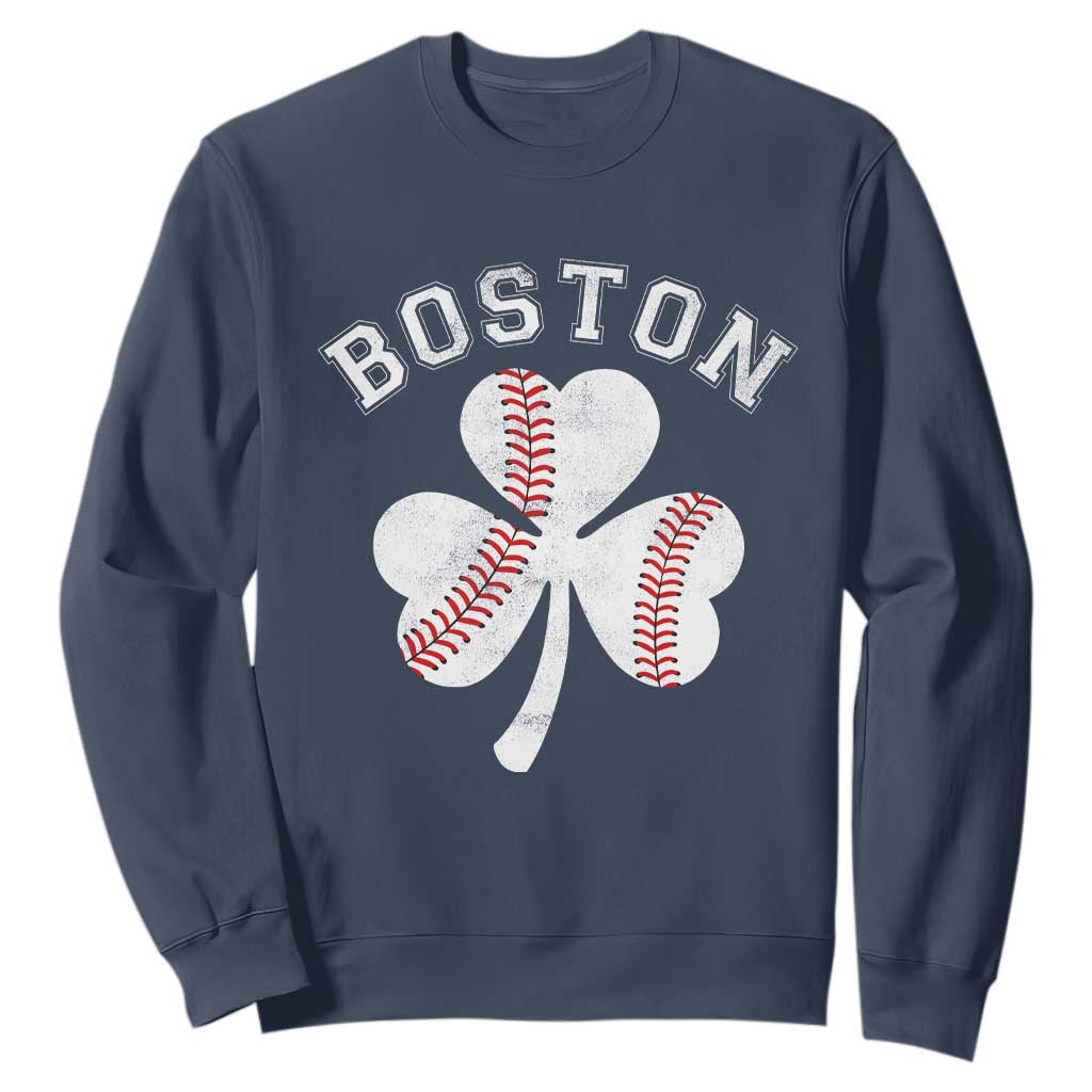 Funny Boston St Patricks Day Baseball Shamrock Sweatshirt TS11 Navy Print Your Wear