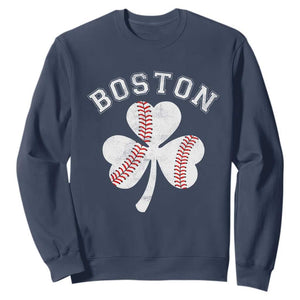 Funny Boston St Patricks Day Baseball Shamrock Sweatshirt TS11 Navy Print Your Wear