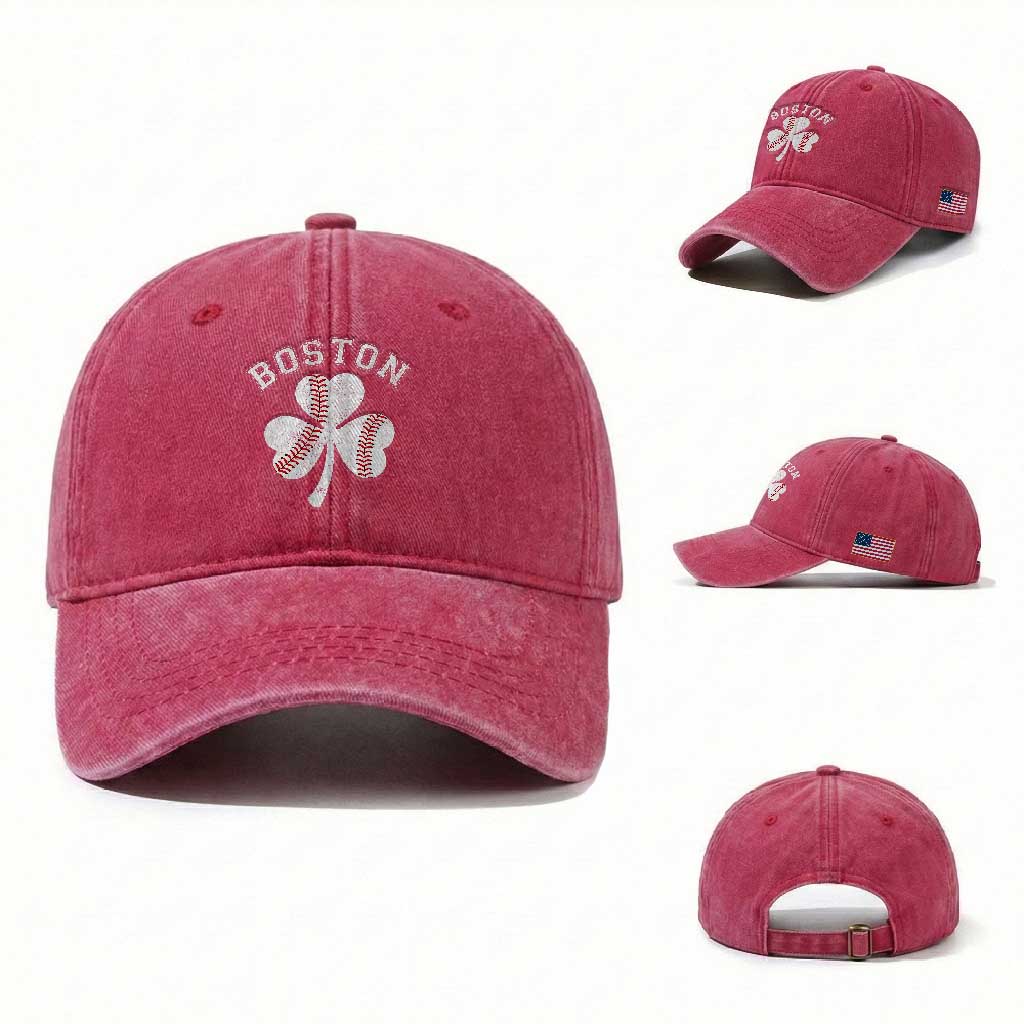 Funny Boston St Patricks Day Baseball Shamrock Washed Cotton Baseball Cap TS11 Washed Cap Universal Fit Red Print Your Wear