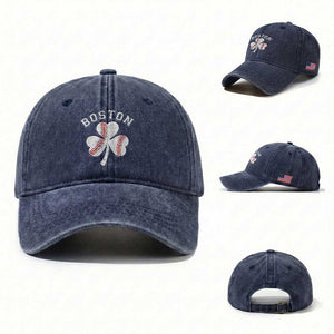 Funny Boston St Patricks Day Baseball Shamrock Washed Cotton Baseball Cap TS11 Washed Cap Universal Fit Navy Print Your Wear