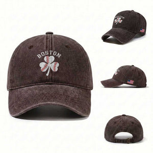 Funny Boston St Patricks Day Baseball Shamrock Washed Cotton Baseball Cap TS11 Washed Cap Universal Fit Dark Brown Print Your Wear