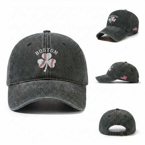 Funny Boston St Patricks Day Baseball Shamrock Washed Cotton Baseball Cap TS11 Washed Cap Universal Fit Dark Green Print Your Wear