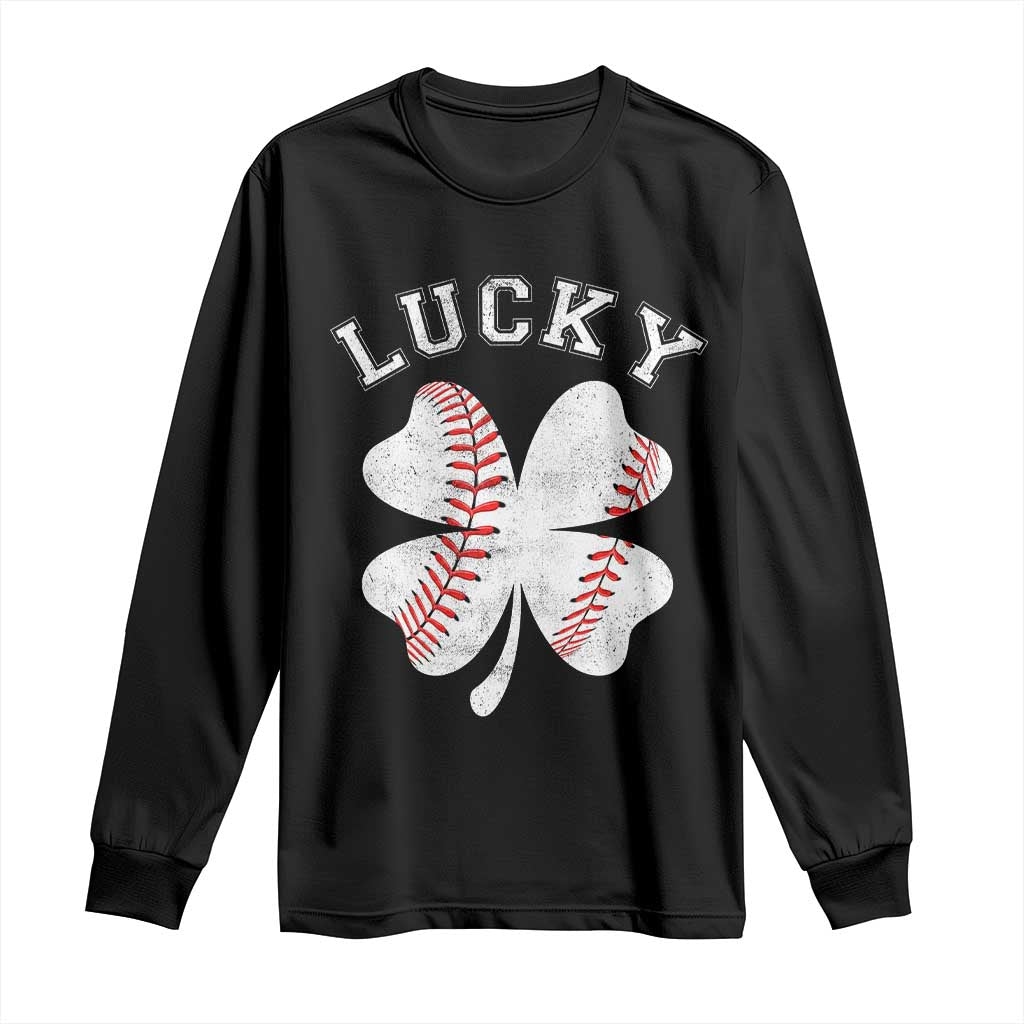 Funny Baseball Lucky Clover St Patricks Day Long Sleeve Shirt TS11 Black Print Your Wear