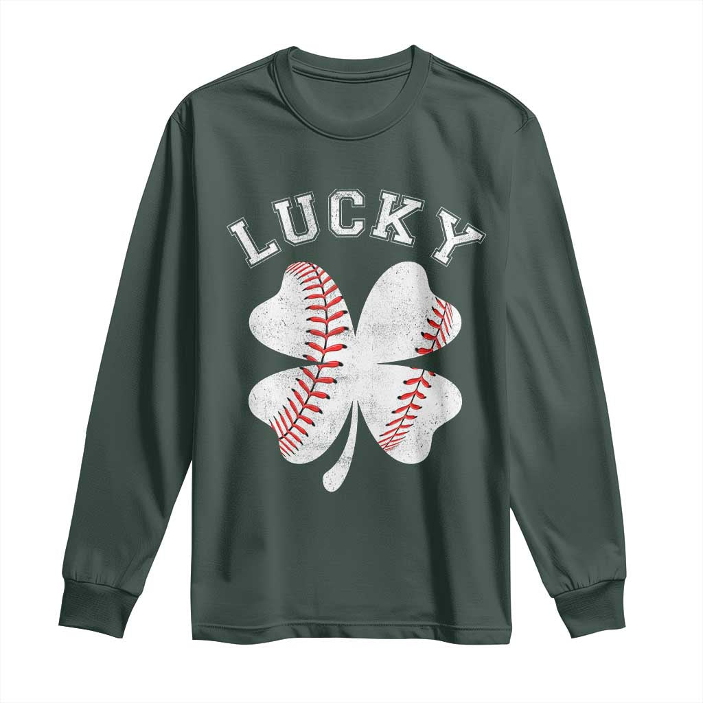 Funny Baseball Lucky Clover St Patricks Day Long Sleeve Shirt TS11 Dark Forest Green Print Your Wear