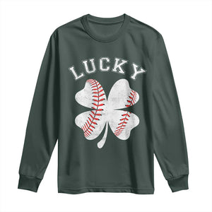 Funny Baseball Lucky Clover St Patricks Day Long Sleeve Shirt TS11 Dark Forest Green Print Your Wear