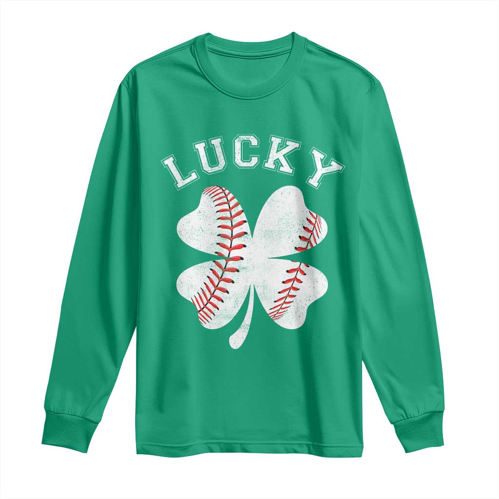 Funny Baseball Lucky Clover St Patricks Day Long Sleeve Shirt TS11 Irish Green Print Your Wear