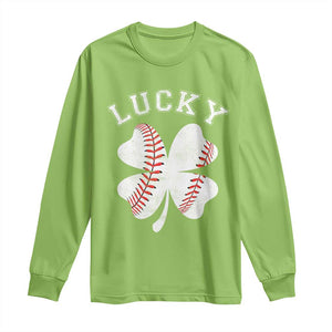 Funny Baseball Lucky Clover St Patricks Day Long Sleeve Shirt TS11 Lime Print Your Wear