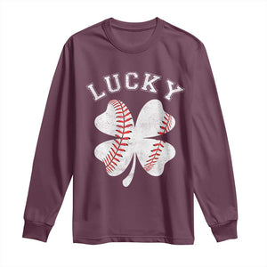 Funny Baseball Lucky Clover St Patricks Day Long Sleeve Shirt TS11 Maroon Print Your Wear