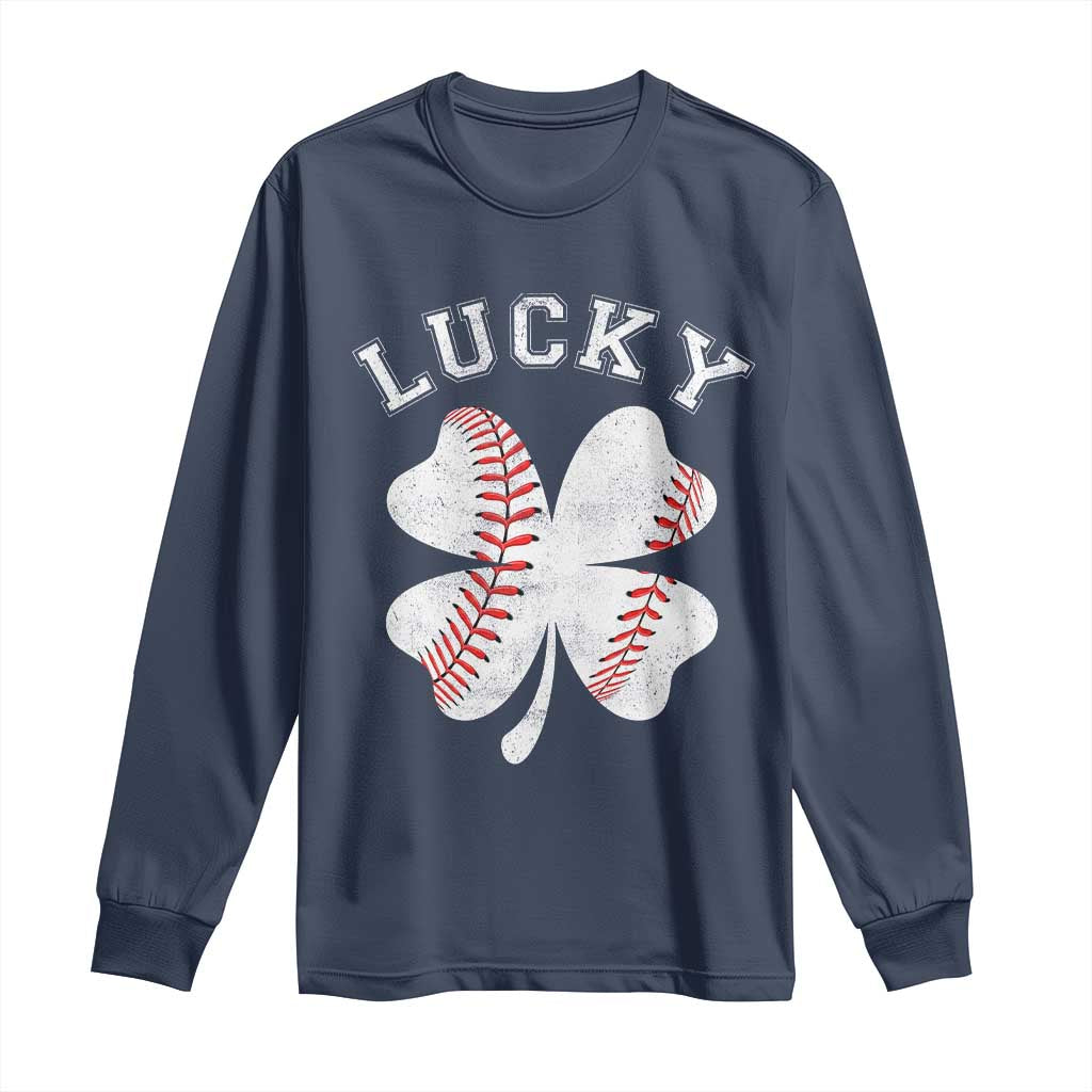 Funny Baseball Lucky Clover St Patricks Day Long Sleeve Shirt TS11 Navy Print Your Wear