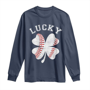 Funny Baseball Lucky Clover St Patricks Day Long Sleeve Shirt TS11 Navy Print Your Wear