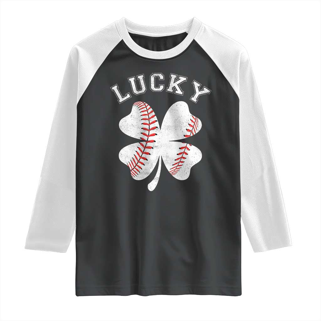 Funny Baseball Lucky Clover St Patricks Day Raglan Shirt TS11 Black White Print Your Wear