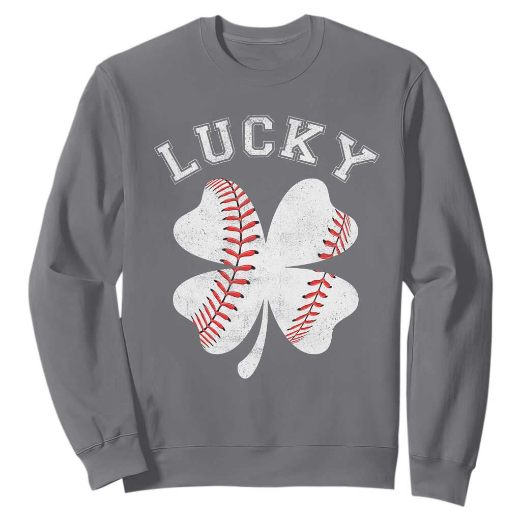 Funny Baseball Lucky Clover St Patricks Day Sweatshirt TS11 Charcoal Print Your Wear