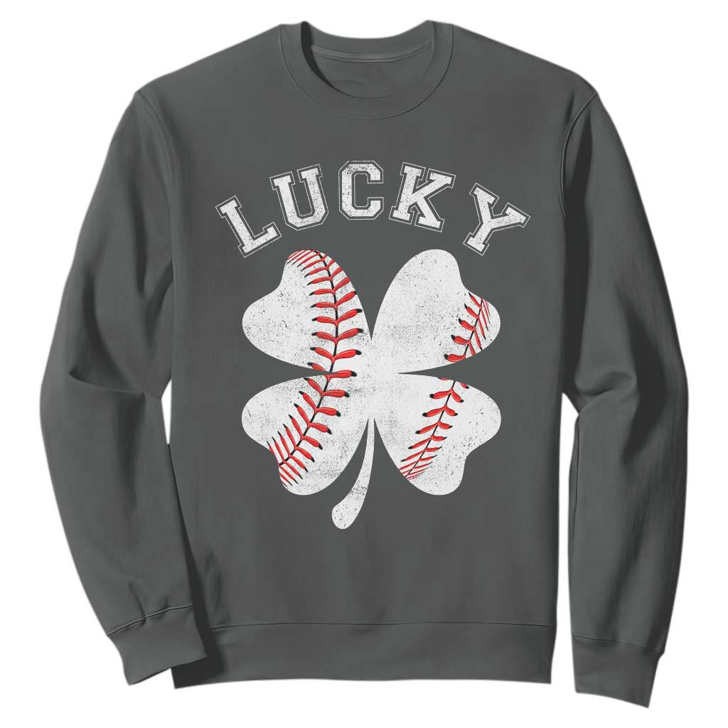 Funny Baseball Lucky Clover St Patricks Day Sweatshirt TS11 Dark Heather Print Your Wear