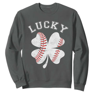 Funny Baseball Lucky Clover St Patricks Day Sweatshirt TS11 Dark Heather Print Your Wear