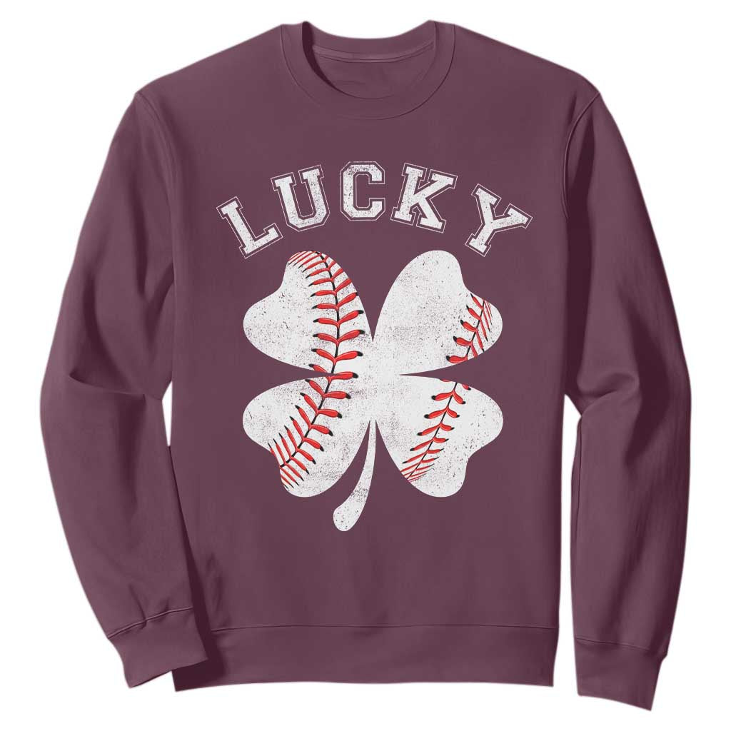 Funny Baseball Lucky Clover St Patricks Day Sweatshirt TS11 Maroon Print Your Wear