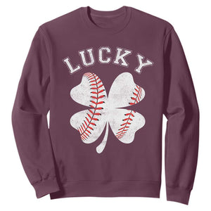Funny Baseball Lucky Clover St Patricks Day Sweatshirt TS11 Maroon Print Your Wear