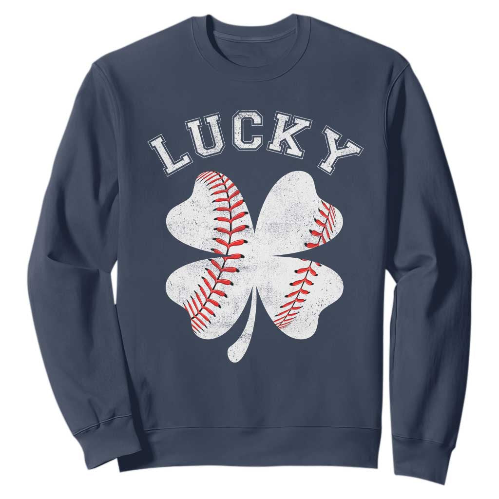 Funny Baseball Lucky Clover St Patricks Day Sweatshirt TS11 Navy Print Your Wear