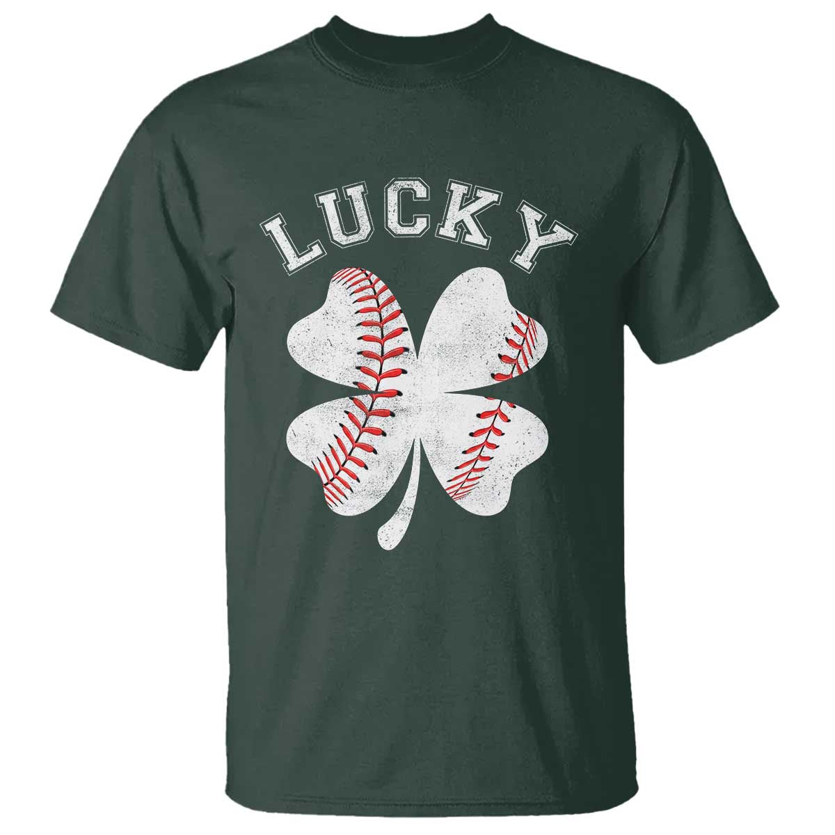 Funny Baseball Lucky Clover St Patricks Day T Shirt TS11 Dark Forest Green Print Your Wear