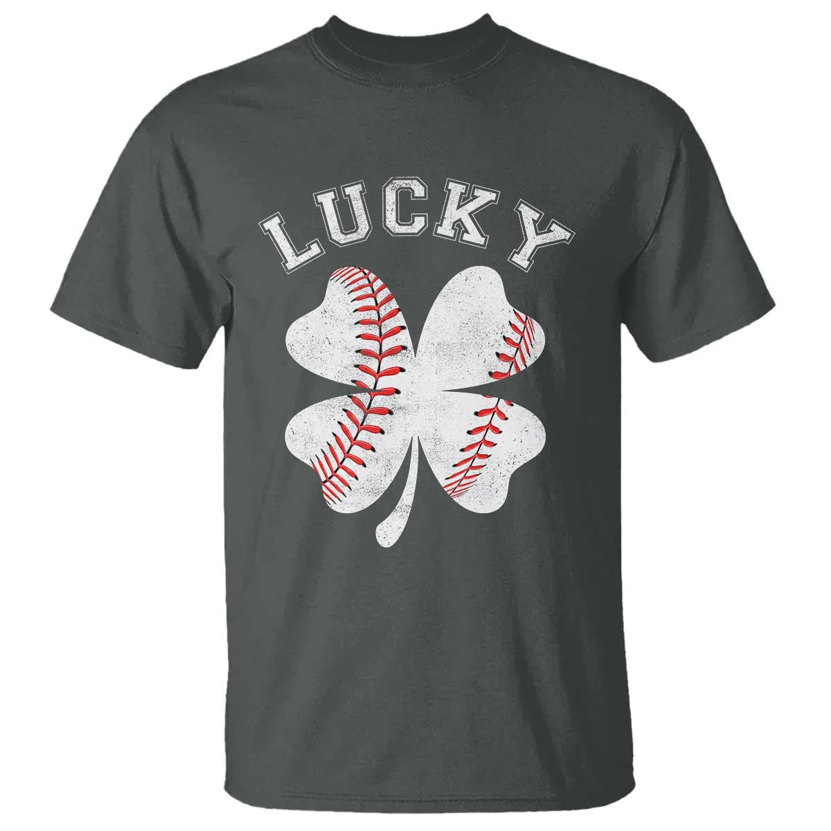 Funny Baseball Lucky Clover St Patricks Day T Shirt TS11 Dark Heather Print Your Wear
