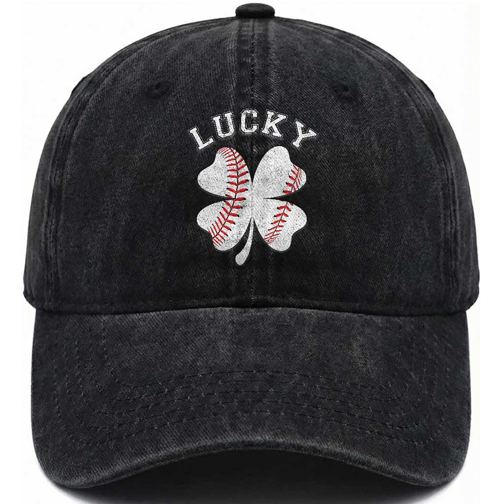 Funny Baseball Lucky Clover St Patricks Day Washed Cotton Baseball Cap TS11 Washed Cap Universal Fit Black Print Your Wear