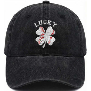 Funny Baseball Lucky Clover St Patricks Day Washed Cotton Baseball Cap TS11 Washed Cap Universal Fit Black Print Your Wear