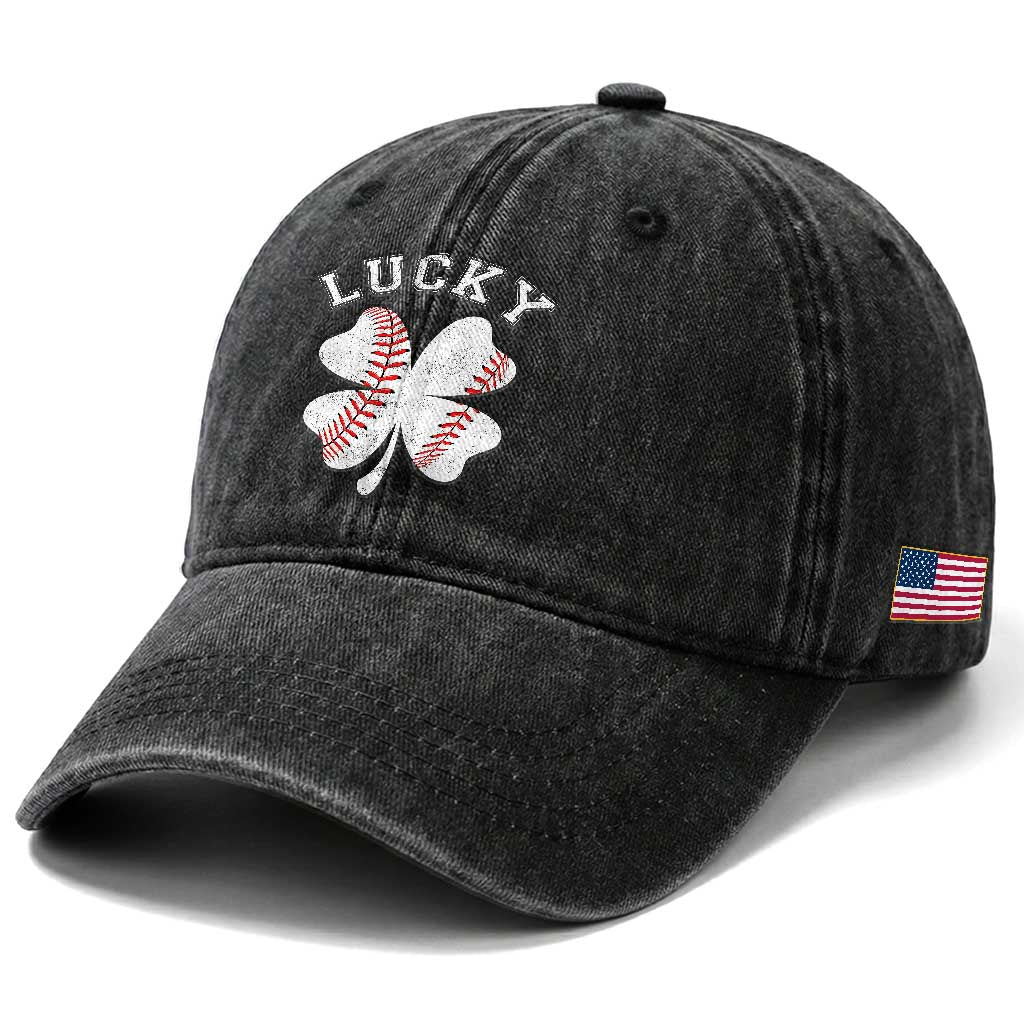 Funny Baseball Lucky Clover St Patricks Day Washed Cotton Baseball Cap TS11 Print Your Wear