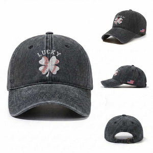 Funny Baseball Lucky Clover St Patricks Day Washed Cotton Baseball Cap TS11 Washed Cap Universal Fit Dark Gray Print Your Wear