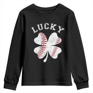 Funny Baseball Lucky Clover St Patricks Day Youth Sweatshirt TS11 Black Print Your Wear