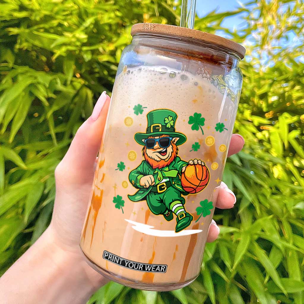 Leprechaun Basketball St Patricks Day Sport Lover Glass Can TS11 Black Print Your Wear