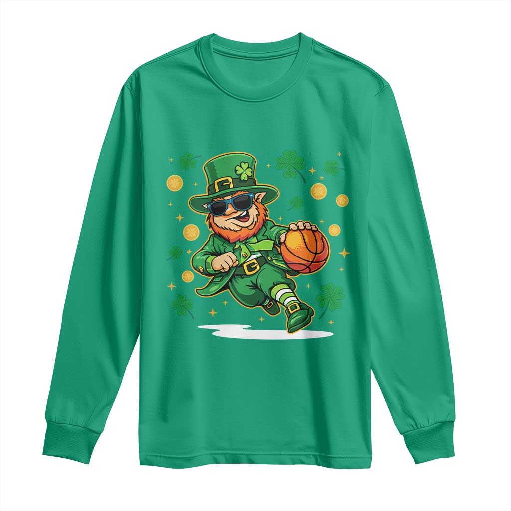 Leprechaun Basketball St Patricks Day Sport Lover Long Sleeve Shirt TS11 Irish Green Print Your Wear