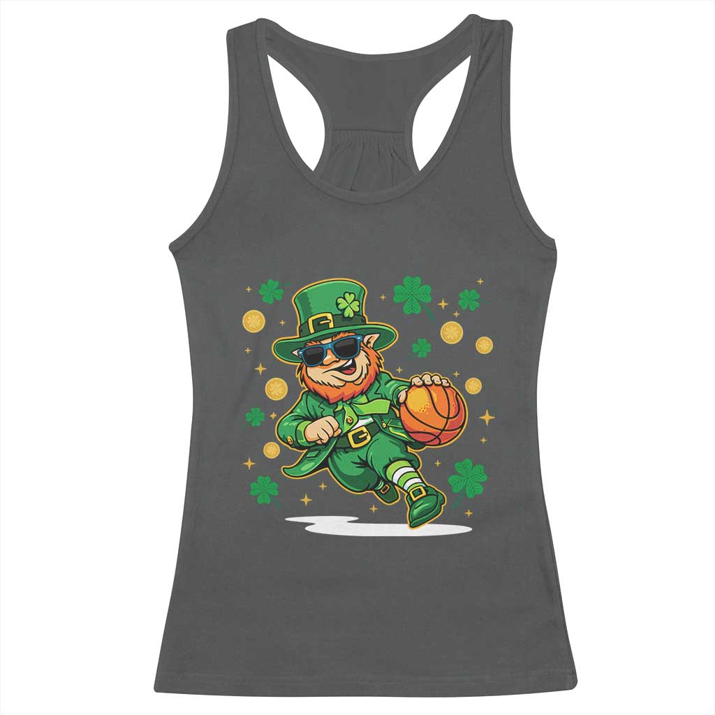 Leprechaun Basketball St Patricks Day Sport Lover Racerback Tank Top TS11 Dark Heather Print Your Wear