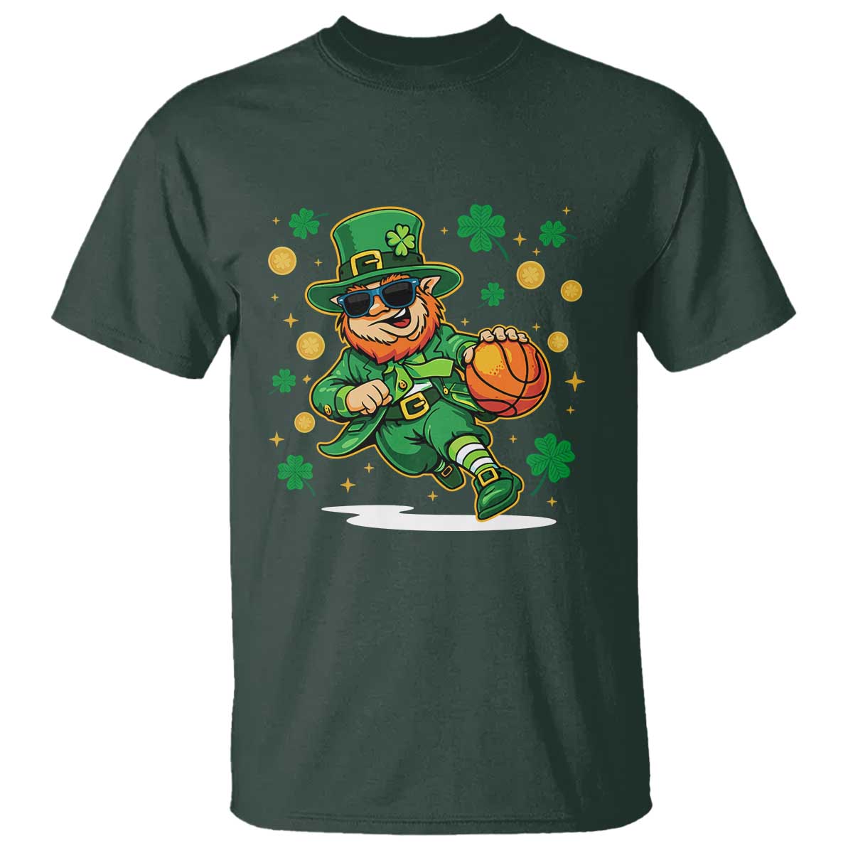 Leprechaun Basketball St Patricks Day Sport Lover T Shirt TS11 Dark Forest Green Print Your Wear