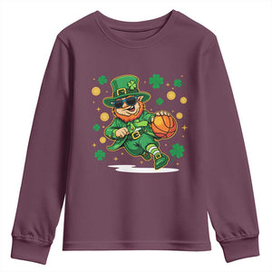 Leprechaun Basketball St Patricks Day Sport Lover Youth Sweatshirt TS11 Maroon Print Your Wear