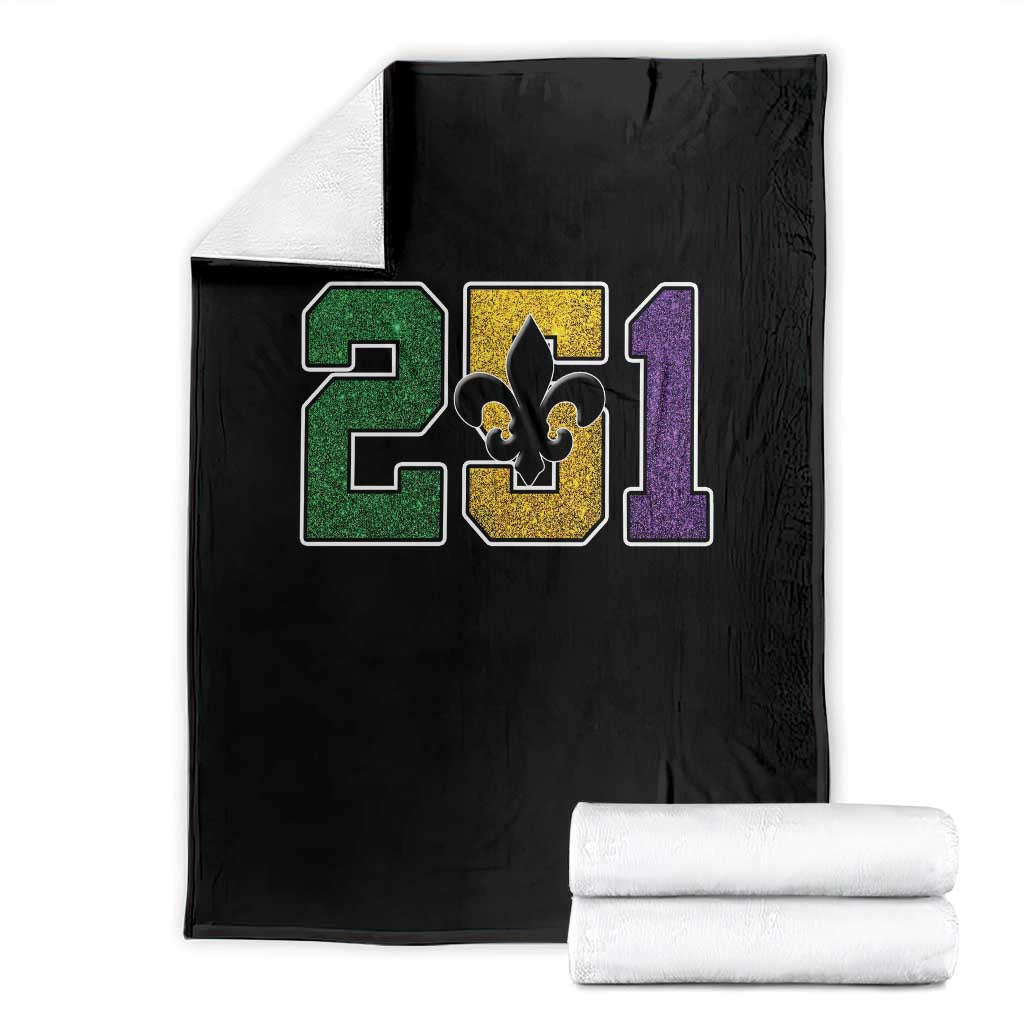Funny Mardi Gras Mobile Alabama Throw Blanket 251 Area Code Glitter Print Fleur De Lis TS11 Black Print Your Wear