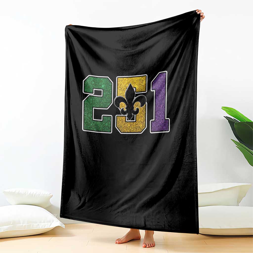 Funny Mardi Gras Mobile Alabama Throw Blanket 251 Area Code Glitter Print Fleur De Lis TS11 Print Your Wear