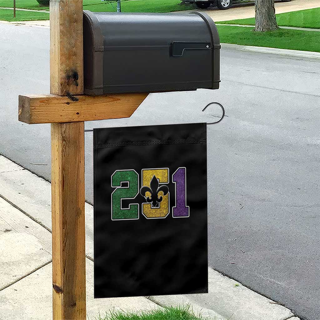 Funny Mardi Gras Mobile Alabama Garden Flag 251 Area Code Glitter Print Fleur De Lis TS11 Print Your Wear