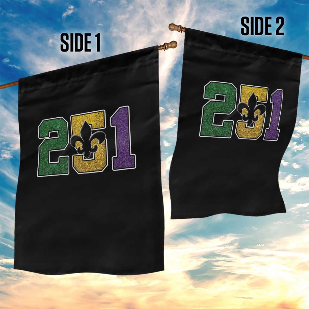 Funny Mardi Gras Mobile Alabama Garden Flag 251 Area Code Glitter Print Fleur De Lis TS11 Print Your Wear