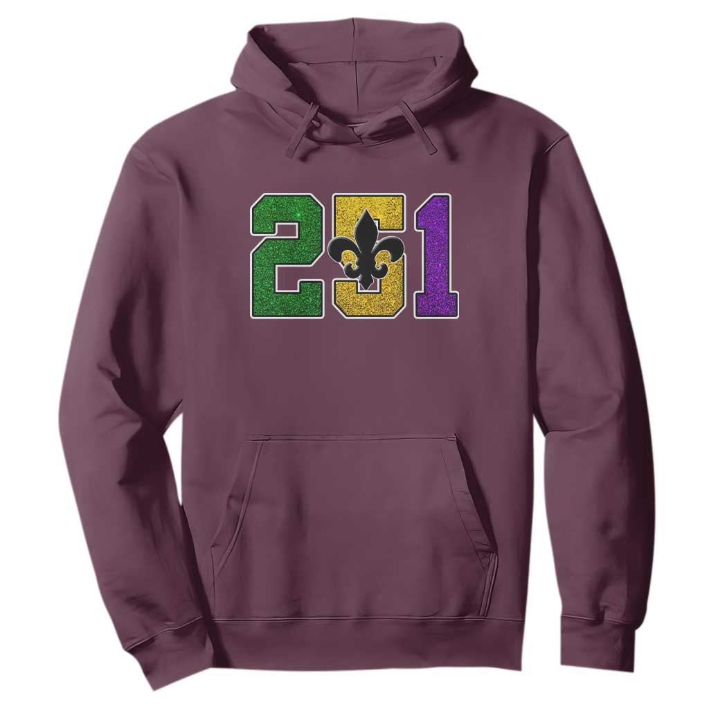 Funny Mardi Gras Mobile Alabama Hoodie 251 Area Code Glitter Print Fleur De Lis TS11 Maroon Print Your Wear