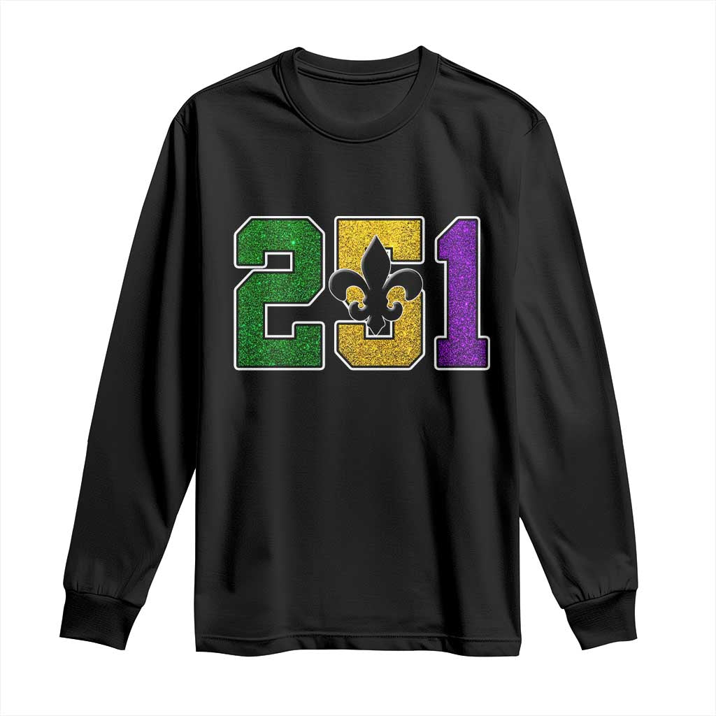 Funny Mardi Gras Mobile Alabama Long Sleeve Shirt 251 Area Code Glitter Print Fleur De Lis TS11 Black Print Your Wear
