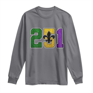 Funny Mardi Gras Mobile Alabama Long Sleeve Shirt 251 Area Code Glitter Print Fleur De Lis TS11 Charcoal Print Your Wear