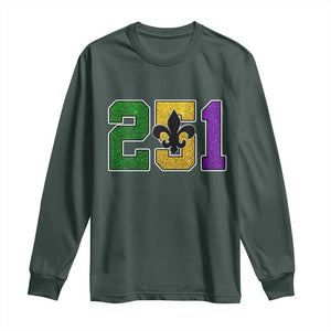 Funny Mardi Gras Mobile Alabama Long Sleeve Shirt 251 Area Code Glitter Print Fleur De Lis TS11 Dark Forest Green Print Your Wear