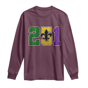 Funny Mardi Gras Mobile Alabama Long Sleeve Shirt 251 Area Code Glitter Print Fleur De Lis TS11 Maroon Print Your Wear