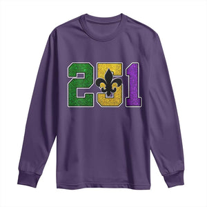 Funny Mardi Gras Mobile Alabama Long Sleeve Shirt 251 Area Code Glitter Print Fleur De Lis TS11 Purple Print Your Wear