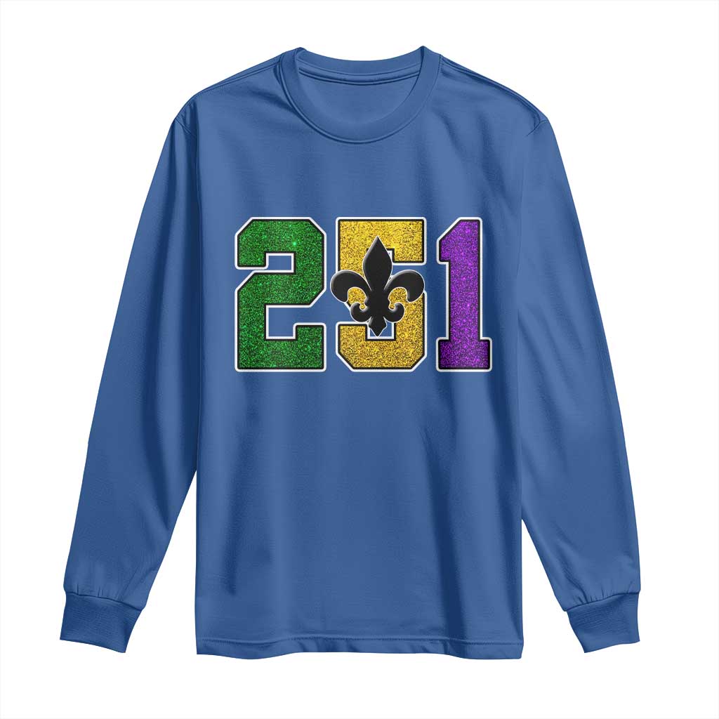 Funny Mardi Gras Mobile Alabama Long Sleeve Shirt 251 Area Code Glitter Print Fleur De Lis TS11 Royal Blue Print Your Wear