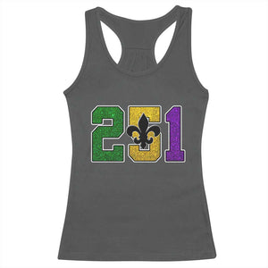 Funny Mardi Gras Mobile Alabama Racerback Tank Top 251 Area Code Glitter Print Fleur De Lis TS11 Dark Heather Print Your Wear