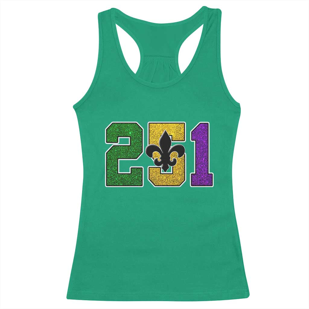 Funny Mardi Gras Mobile Alabama Racerback Tank Top 251 Area Code Glitter Print Fleur De Lis TS11 Irish Green Print Your Wear