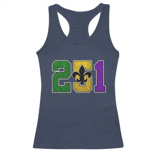 Funny Mardi Gras Mobile Alabama Racerback Tank Top 251 Area Code Glitter Print Fleur De Lis TS11 Navy Print Your Wear
